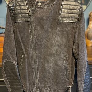 Men's Black Quilted Denim and Leather Biked Jacket
